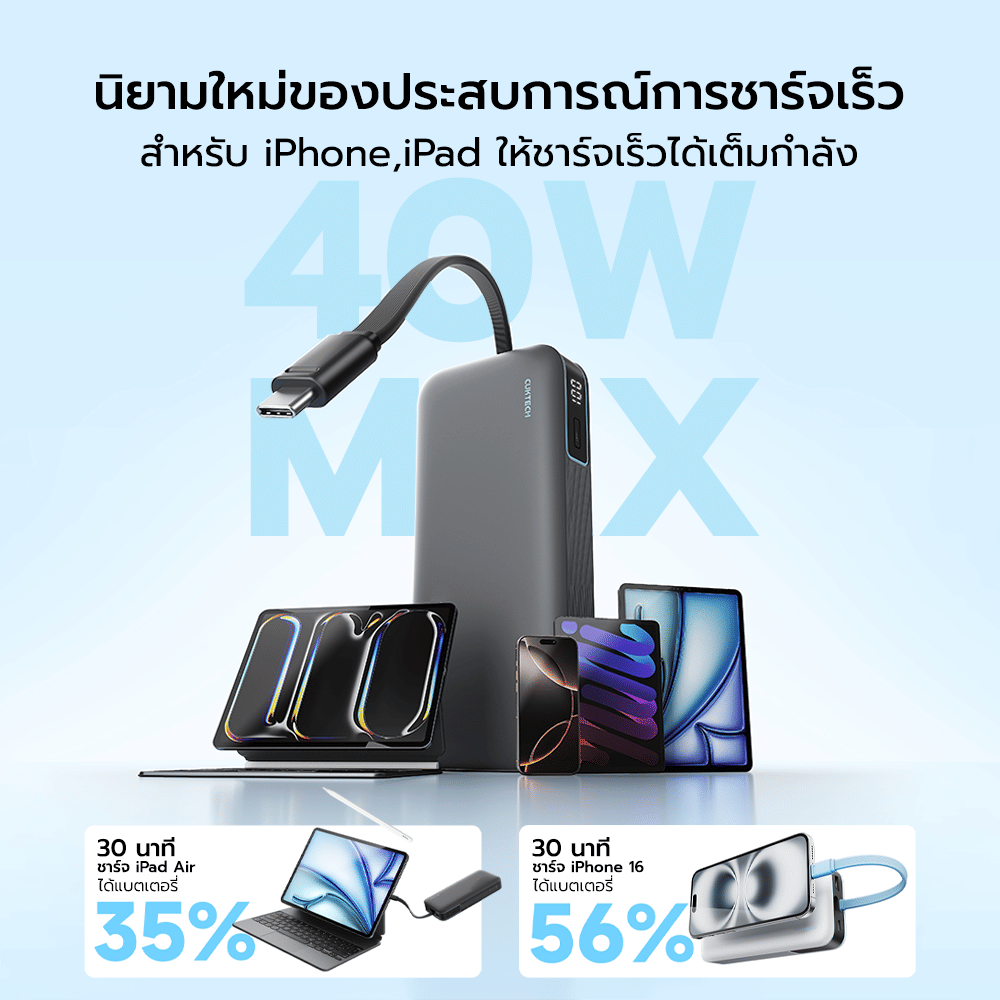 แบตเตอรี่สำรอง CUKTECH รุ่น LPB200N ความจุ 20,000MAH มาตรฐาน CE / CCC กำลังไฟสูงสุด 40W สีเทา_5